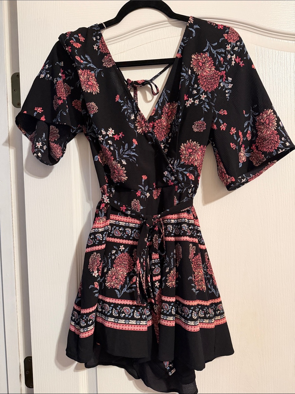 Trixxi Black Romper with Pink and Blue Floral Print